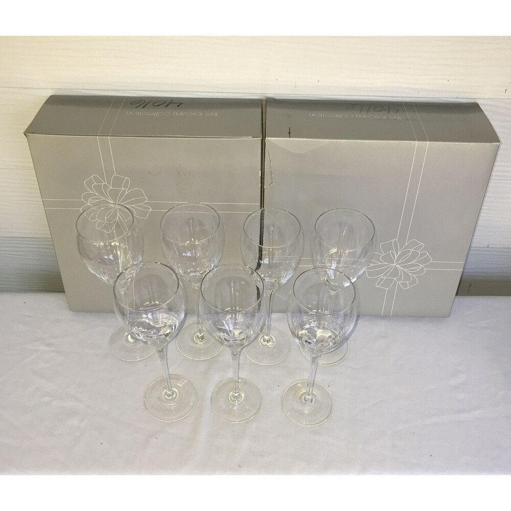 VINTAGE HAND BLOWN TOSCANY COLLECTION SET OF 7 CLEAR WINE GLASSES 9 OZ